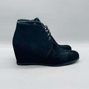 Stuart Weitzman Boots Womens 8 Black Suede Wedge Ankle Lace Up Booties Shoes